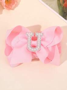 1 pièce Bandeau à nœud large de couleur unie élégante de la lettre A à Z, convient aux filles et aux bébés, serre-tête nœud perle doux, accessoire cheveux en satin, décoration de cheveux à la mode - Rose bonbon - Voir 18