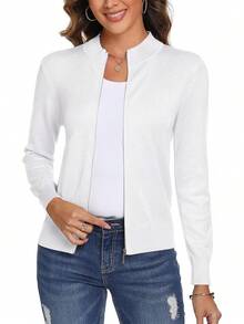 Women's Long Sleeve Knitted Zip-Up Lightweight Sweater Cardigan, Sweatshirt 85EQ - Màu xanh lam - Xem 5