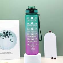 1000ml/33.8oz Gradient Color Straw Water Bottle With Time Scale - Large Capacity, Portable For Travel, Sports, Fitness, And Home Use - Green Pink Gradient - View 2