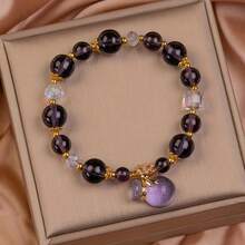 Amethyst Bead Pendant Bracelet Bohemian Blingbling Jewelry For WomenGift For Birthdays, Anniversaries, Celebrations, Beaded Jewelry, Celebration Accessory, Bohemian Style, Elegant Accessory Sparkling Crystals - Màu tím - Xem 2