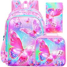 3pcs/Set Girls Backpack, Butterfly Backpack Set With Lunch Box, Cute Elementary School Backpack Suitable For Preschool Children - Backpack - View 2