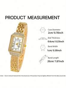 CARYINO 1pc Women's Gold Stainless Steel Strap Watch, Square Face Inlaid With Diamonds, Elegant And Versatile For Business And Casual Wear, Exquisite Quartz Watch Suitable For Daily Life - Gold - View 4