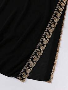 1件女士刺绣蕾丝拼接雪纺头巾，适合节日、派对和外出活动。 - 黑色 - 查看 9