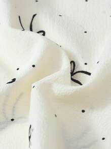 2pcs Women Polka Dot Bowknot Sleepwear Set, Long Sleeve Button Collar Top And Pants, Casual Loungewear For Home Use, Autumn/Winter, Fall Clothes