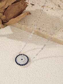 MODIAN 925纯银经典圆眼吊坠项链闪亮全锆石链条项链女士珠宝 - 銀色 - 查看 5