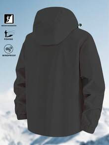 1 Peça Jaqueta Corta-Vento com Capuz e Vários Bolsos para Uso Externo Masculino, Jaqueta Impermeável e à Prova de Vento para Caminhada, Agasalho para Outono/Inverno