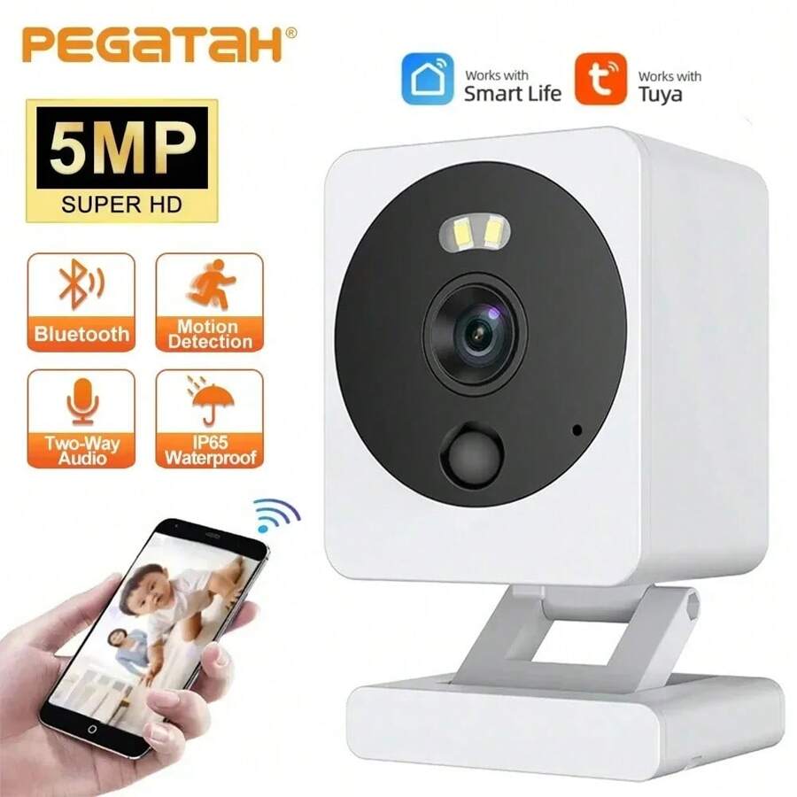 5MP HD Wifi Camera Indoor Mini Surveillance Camera For Baby Monitor Pet Video Record 2 Ways Audio Security Camera Tuya APP - White - View 1
