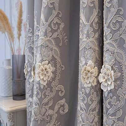 1 st. lyxig dubbelskiktad broderad mörkläggningsgardin, tillverkad av 3D-blommigt transparent tyg, färdigsydd, lämplig för vardagsrums- och sovrumsfönster