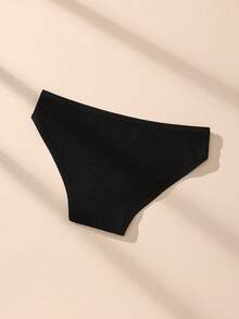 7pcs/Pack Women's Low Waist Black Cotton Ribbed Briefs, Comfortable, Minimalist, Soft & Skin-Friendly Underwear - Black - View 8