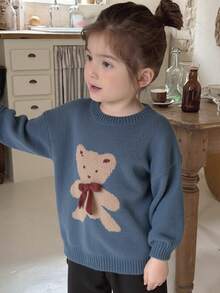 Dazy Kids 少女圆领图案毛衣，秋装 - 藍色 - 查看 4