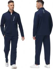 Men's Long Sleeve Casual Full Zip Running Sports 2-Piece Tracksuits Set Outfits - B-navy - View 4