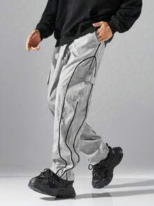 Men Straight Leg Casual Versatile Cargo Pants, For Fall - Silver - View 6