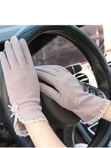 1双女士小圆点蕾丝防紫外线防滑驾驶手套，薄款触摸屏丝绸长手套秋季配饰 - 彩色 - 查看 10