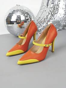 Pointed Toe High Heel Pumps, Solid Color, PU Leather, Commuting Shoes