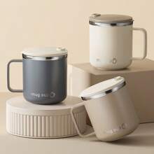 1个304不锈钢咖啡杯，带盖和手柄，双层隔热水瓶，大容量可重复使用保温杯，适用于茶、牛奶、咖啡，经久耐用，适合学生、办公室、户外、露营、野餐等场合。