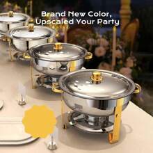 1pc 5QT Stainless Steel Hot Pot Self-Serve Set - Food Safe, No Power Needed - With Glass Lid And Stand, Great For Dinner Parties, Weddings, Camping - Silver - View 6