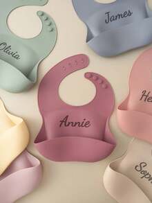 1pc Personalized Silicone Baby Bib, Adjustable Portable Infant Feeding Accessories - Multicolor - View 5