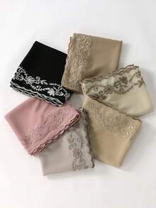 1件女士刺绣蕾丝拼接雪纺头巾，适合节日、派对和外出活动。 - 黑色 - 查看 5