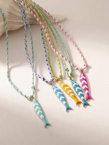 波西米亚风格彩色鱼吊坠链项链手工绳项链，适合作为度假配饰、约会、礼物