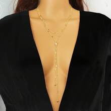 Rhinestone Decor Double Layer Long Chain Y-Lariat Fringe Necklace Fashion  Jewelry
