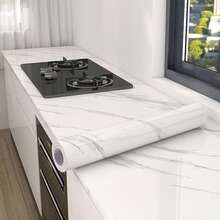 Marmor-Effekt Vinyl Folie - Abziehbare und klebbare Arbeitsplatten-Abdeckung für Küche, Tisch, Schränke (Weißer Granit) - Weiss - Übersicht 2