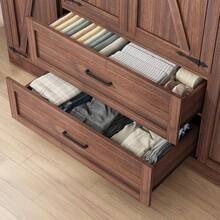 2/3/4 Doors Wardrobe Armoire Closet With Doors And Drawers, Farmhouse Wooden Armoire Storage Cabinet With Shelves & Hanging Rod For Bedroom - 棕色 - 查看 7