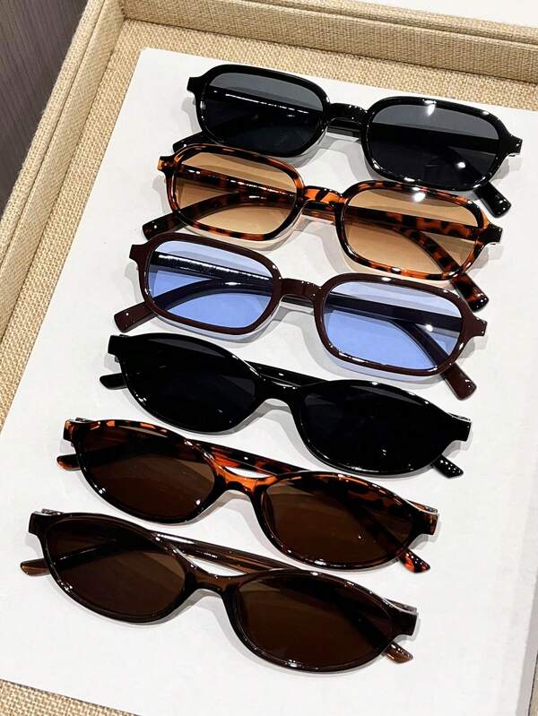 6 piezas Gafas de plástico con marco geométrico de varios colores, elegantes y estéticas, de estilo minimalista personalizado, para la escuela, salidas, regreso a clases, vacaciones de verano, regalos, atuendos para salir, accesorios para fotografía callejera