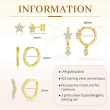 4 Stücke/Set zierliche Ohrstecker Creolen für Frauen, Hypoallergen, 14 Karat vergoldet, Creolen-Sets für mehrfache Piercings, Ohrknorpel Schmuck, Geschenke