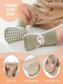 5pcs/Pack Baby & Toddler Anti-Slip Socks With Grips, Suitable For Girls And Boys