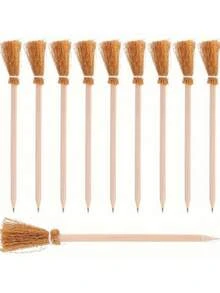 2/4/8pcs Witch Broom Pen - Halloween Magic School Supplies, Natural Brown Broom Pattern - Wooden Writing Pen. Wooden Pole Pencil Back To School Gift, Suitable For Beginners And Halloween Decoration Magic Wand Pencil Witch, Horror Themed Decoration Home Decor Room Decor