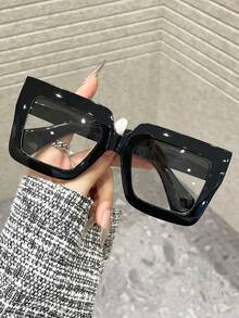 1 Cặp kính gọng vuông bằng nhựa, kiểu dáng hiện đại tối giản, thanh lịch, màu đục, phụ kiện thời trang hàng ngày cho nữ, thích hợp cho chụp ảnh đường phố, cosplay, đi học, phù hợp với mọi khuôn mặt. - Trong sáng - Xem 3