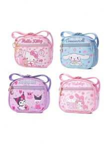 1件可爱卡通Hello Kitty、Kuromi、Cinmon Roll、Melody钥匙扣及文件袋，单肩斜挎包，儿童款