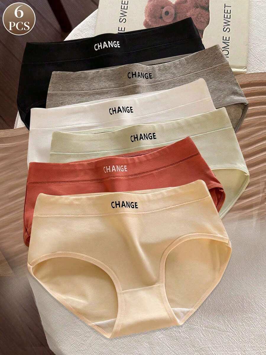 Sensual Star 6 piezas de bragas triangulares para mujer, cómodas bragas de cintura media con diseño de letras de unicolor, sin costuras - Multicolor - Ver 1