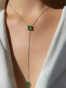 1 Stück Damen Halskette mit grünem Kristallanhänger, Boho-Stil Modeschmuck Anhänger, personalisiertes Schmuckzubehör