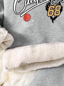 男童字母印花保暖连帽衫和运动裤套装 - 灰色 - 查看 5