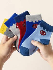 5 đôi tất trẻ em, thiết kế siêu anh hùng, tất cao đến bắp chân cho bé trai và bé gái, kiểu hoạt hình Hàn Quốc, tất mùa thu đông, tất Marvel - Nhiều màu - Xem 1