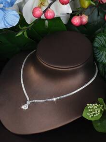 1 套简约立方氧化锆圆球装饰首饰套装，适合女性日常配饰 - 銀色 - 查看 8