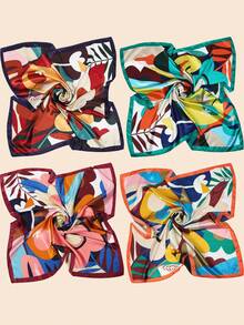 4PCS Satin Large Square Head Scarves - 35inch Silk Like Neck Scarf Hair Sleeping Wraps Satin Silk Scarfs For Women - 彩色 - 查看 3