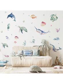 Kids Wall Stickers Cartoon Ocean Animals Educational Back To School Children's Room Decor Bathroom Home Decoration