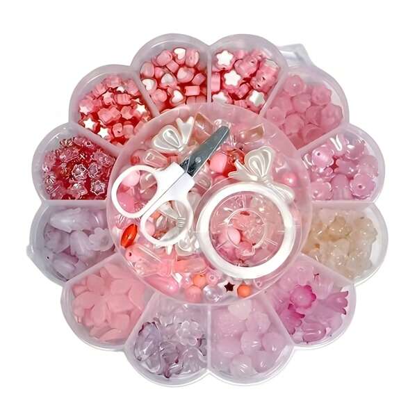 3pcs/Set 13-Compartment Flower Bead Box, Pink Flower Series, Suitable For Bracelets, Phone Charms, Pendants