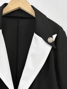 1 Set Women's Contrast Color Patchwork Fashionable Blazer Jacket And Pants Suit Spring - Multicolor - View 4