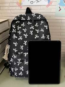 New Cute Style Bow Pattern Bag, Bow Pattern Backpack Bag, Lightweight School Bag, Student Large Capacity Backpack, Fresh And Simple Style School Bag Teenager Boy Girl Backpack 15.6 Inch Laptop Backpack Travel Backpack - Multicolor - View 2