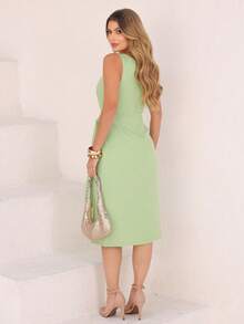 Women's Dress With Sophisticated Fit And Front Knot Knot Knot At The Front - 開心果綠 - 查看 2
