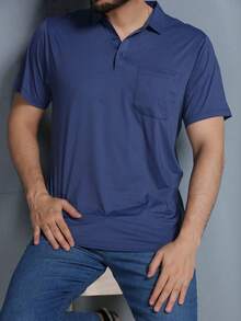 Summer Men's Ice Silk Pocket Polo Shirt Solid Color Elastic Fashion Casual