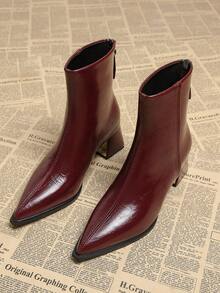 Nuevas botas negras elegantes y minimalistas para mujer, otoño 2025, de tacón bajo grueso y puntera puntiaguda, botas de tobillo versátiles y de moda para otoño/invierno - Burdeos - Ver 2