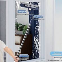 二合一窗户清洁套装，专业长柄玻璃清洁刷和可弯曲刮头窗户刮条，适用于室内/室外窗户和汽车玻璃清洁。