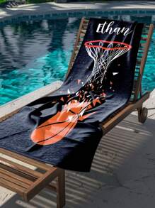 1PC Personalized Custom Beach Towel Featuring A Basketball-Themed Elements Background Design. You Can Have Your Name Customized On It. Ideal For Use On The Beach, Beside The Pool, And During Beach Holidays.