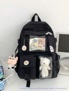 1 件韩国 Ins 多层背包带腰包休闲大容量背包学生背包游学背包 - 彩色 - 查看 7