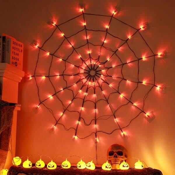Luces de telaraña de Halloween LED a prueba de agua con 8 modos de iluminación, luces de telaraña que se iluminan para decoraciones de Halloween tanto en interiores como exteriores y decoración de casas embrujadas