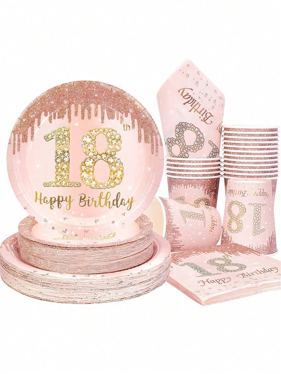 10 Stücke 18. Geburtstag Dekorationen für Prinzessin, Rosegold Geburtstags Party Dekorationen und Zubehör, inklusive Pappteller, Becher, Servietten, "Happy 18 Years" Geburtstags Party Geschirr Set für 18. Geburtstags Party Gastgeschenke